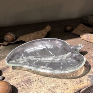 Leaf Shaped Clear Cut‎ Glass Serving Tray, Candy Dish, Replacement Centerpiece